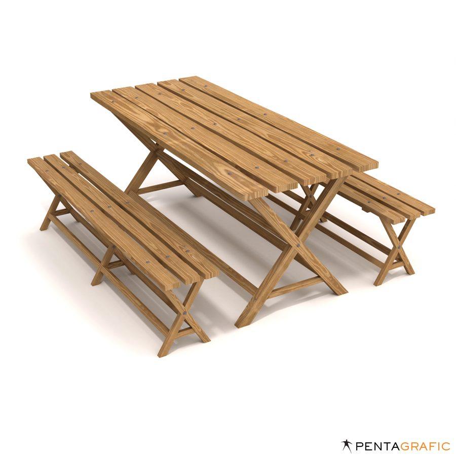 Rustic picnic table + bench - v2 - Strata